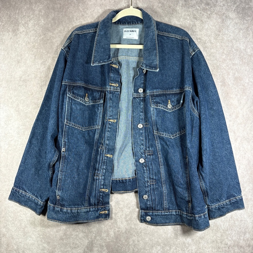 Old Navy Denim Jacket Womens 3X Blue Trucker Jean Jacket Classic Cotton Outdoor